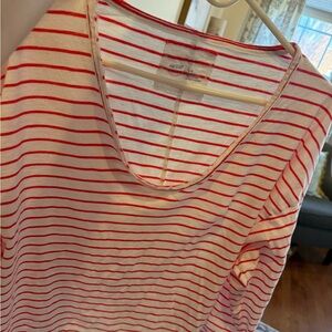 aerie White and Red Striped Long Sleeve Scoop Neck Top